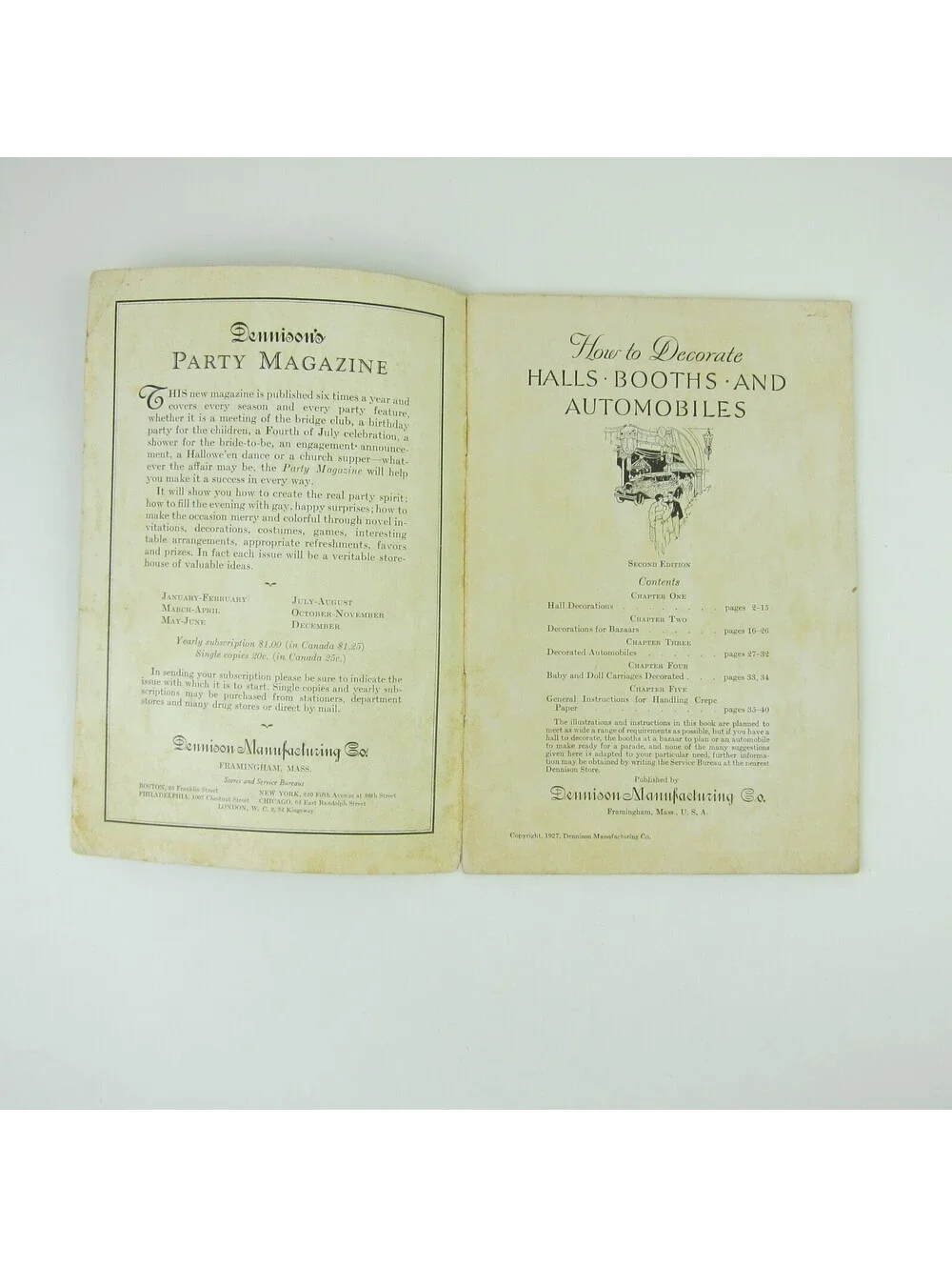 1927 Art Deco Dennison Booklet How to Decorate Halls Booths Automobiles Antique